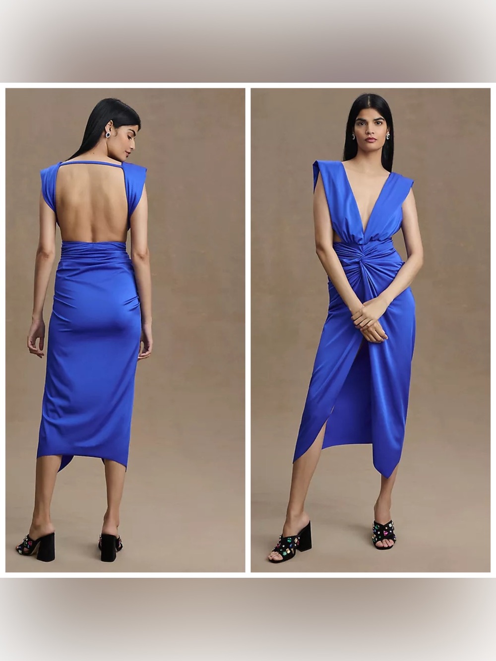 Baobab Mia Plunge‎ V-Neck Gathered Midi Sheath Dress Small